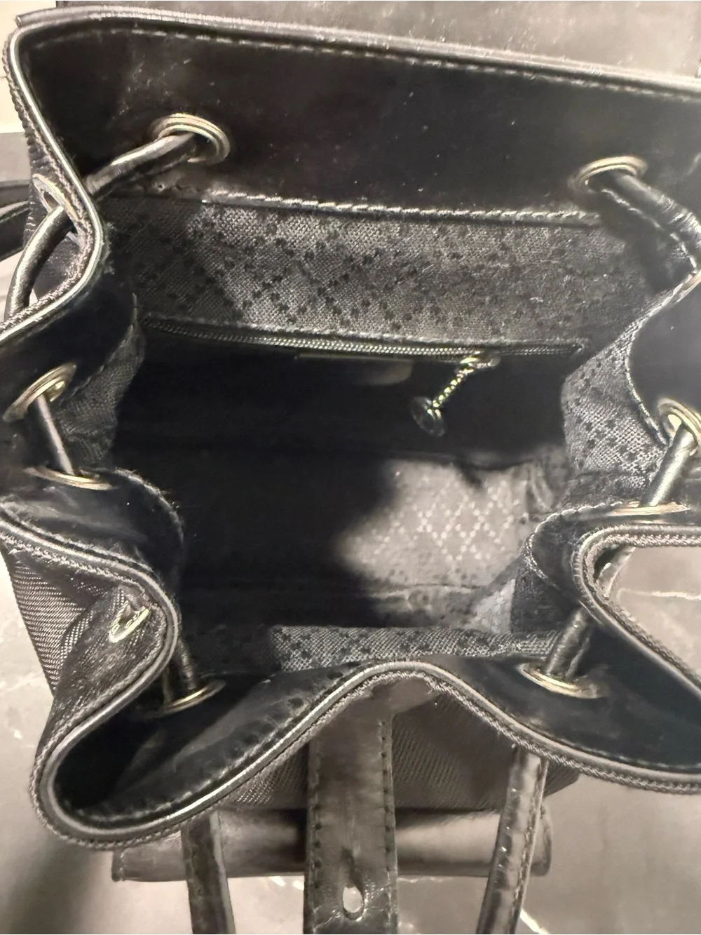 Mini Gucci Black Leather bamboo backpack with Drawstring